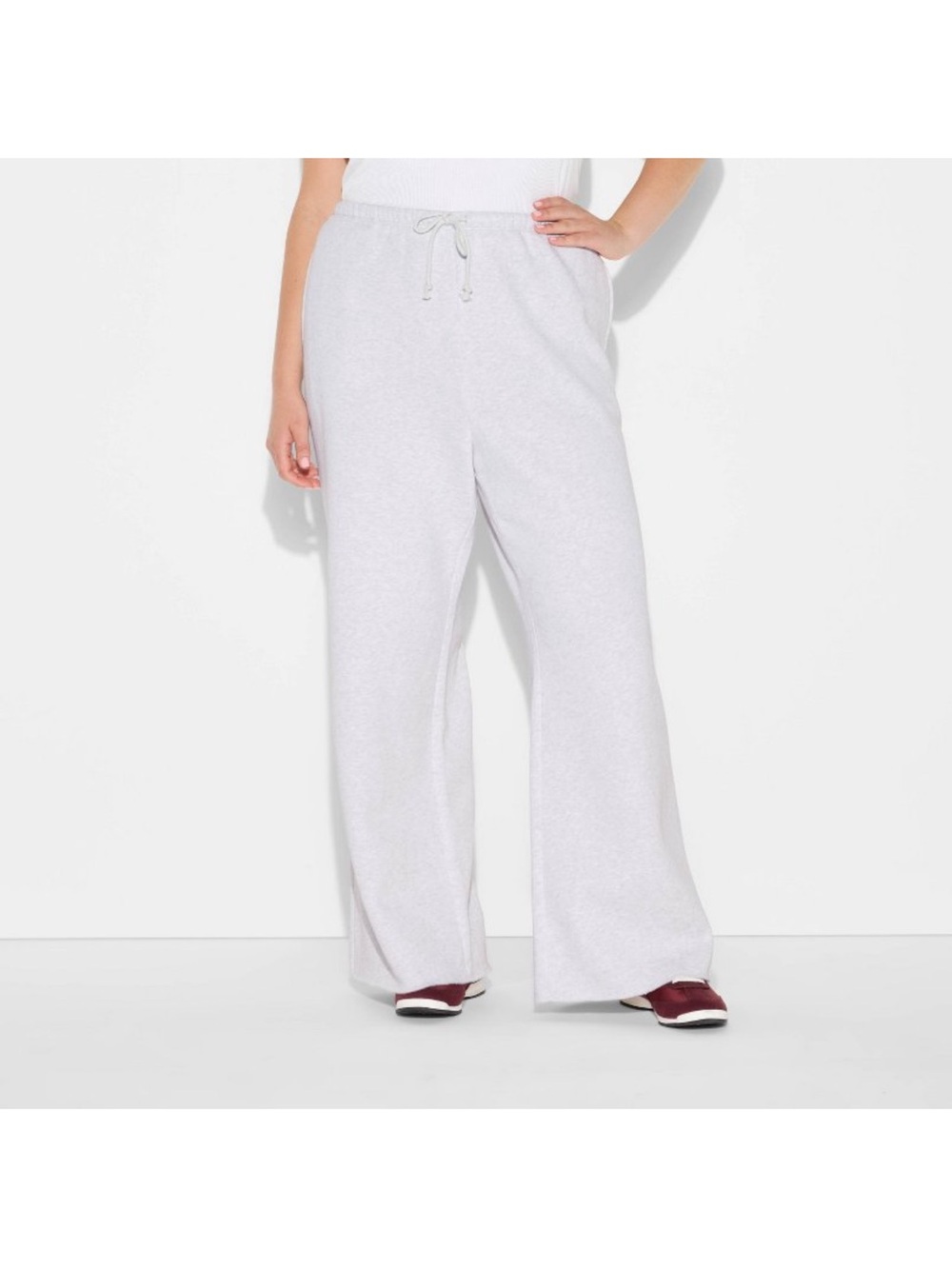 Mid Rise Wide-Leg Sweatpants - Light Gray Medium